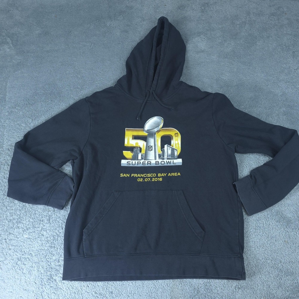 Super Bowl 50 Hoodie Sweatshirt Mens Large Black NFL Football Majestic Pullover